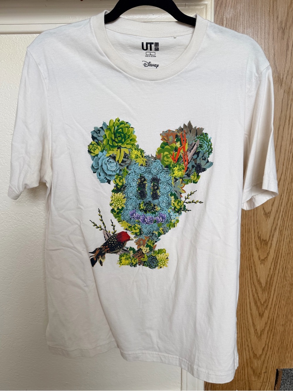 UNIQLO UT Disney Floral Mickey Tee - White with Green & Blue Floral Print